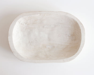 Hand-Carved Whitewash Wood Bowl