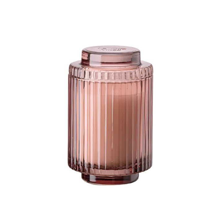 11oz Ribbed Glass<br>Candle with Lid<br>Santal Rose