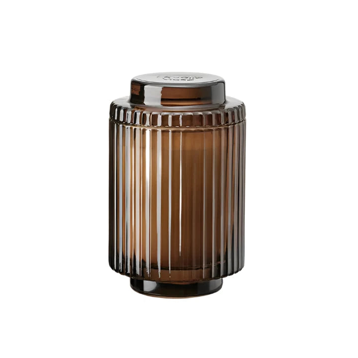 11oz Ribbed Glass<br>Candle with Lid<br>Saffron & Oud