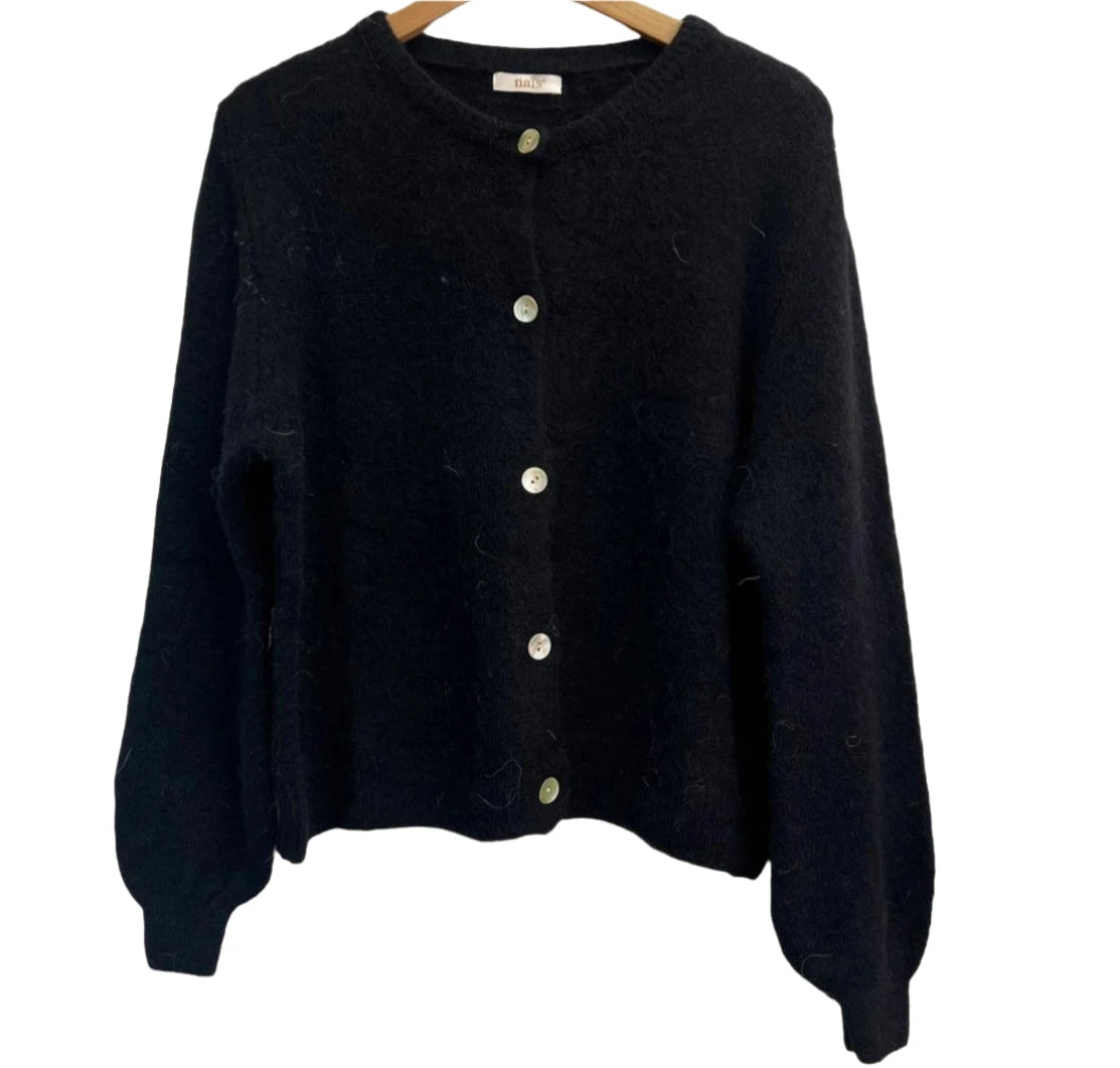 Black Alpaca<br>Buttoned Cardigan