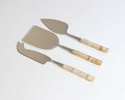 Rattan Wrapped Hammered Cheese Set