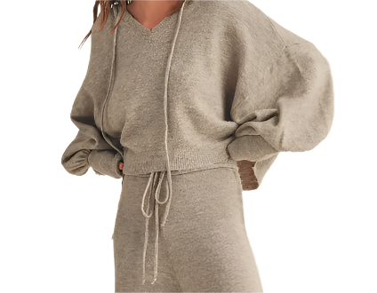 Hooded Sweater with Balloon Sleeves - Mocha