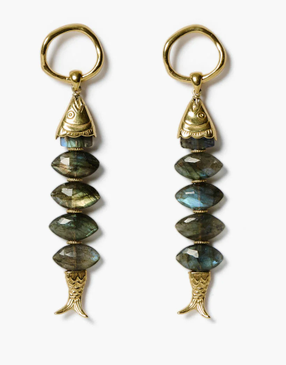 Gold Drop Earrings with Labradorite Stones