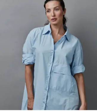 Pocket Cotton Dress - Light Blue