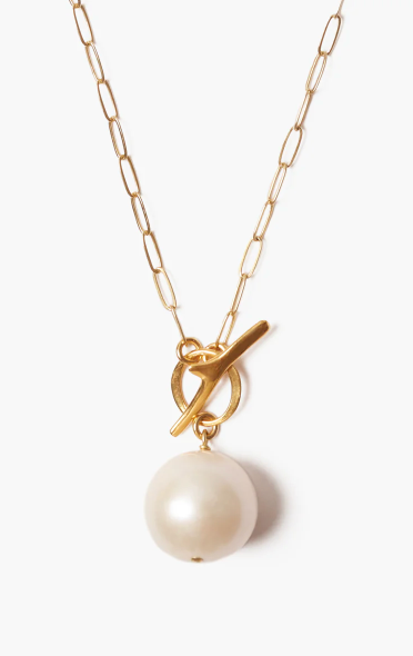 Gold Toggle Chain Necklace with Freshwater Pearl