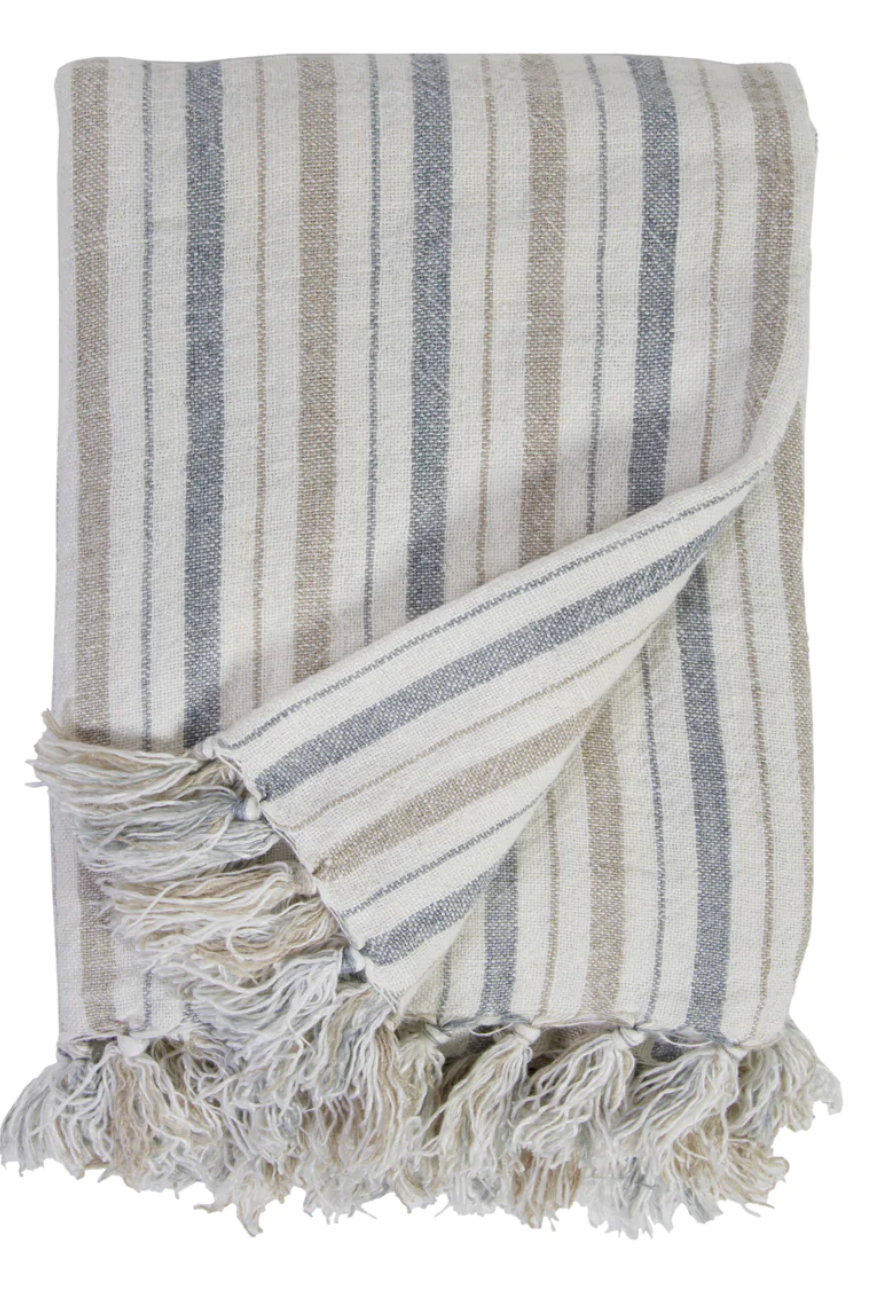 Oversized Blue Cream and Nature Stripped Throw 60"x90"