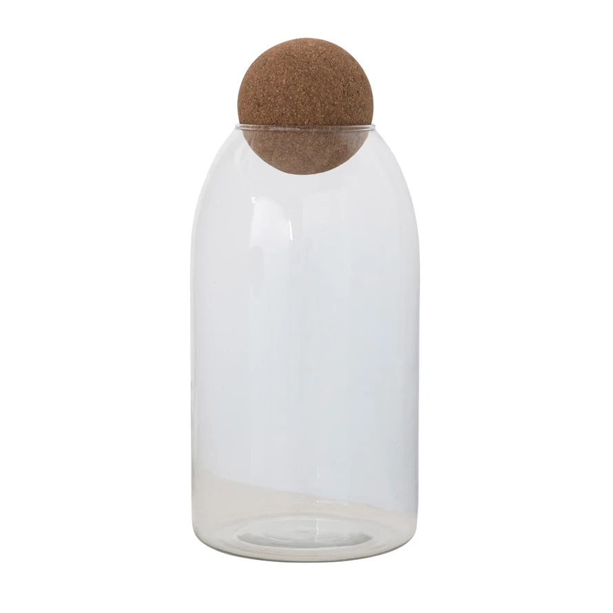 Large Clear Glass<br>Canister with<br>Cork Ball Lid